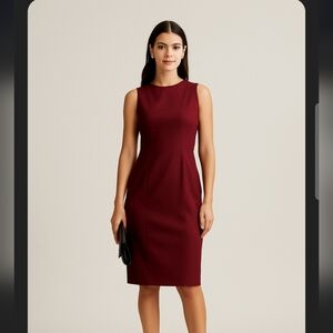 Moschino Virgin Wool Wine Sleeveless Sheath Dress